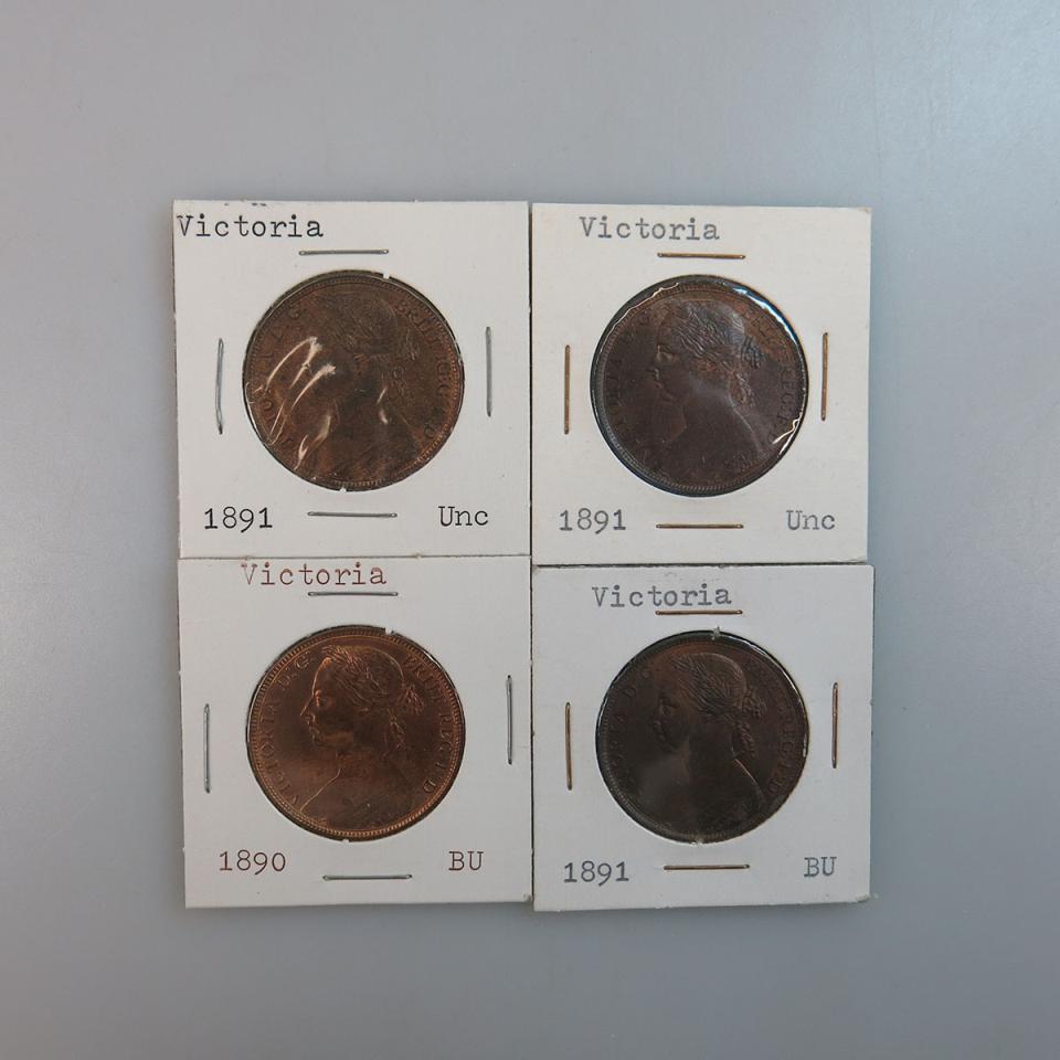 Four Victorian British Pennies