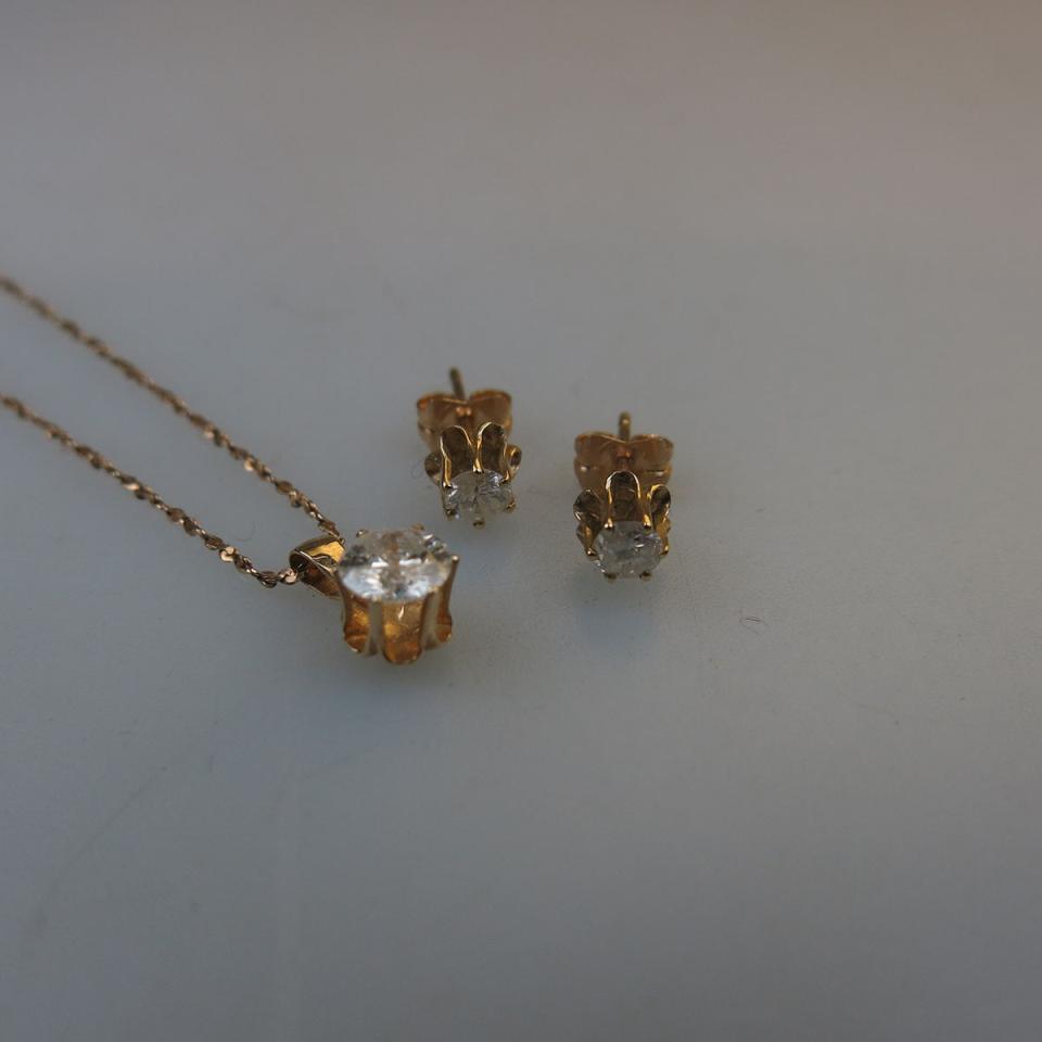 14k Yellow Gold Pendant And Stud Earrings