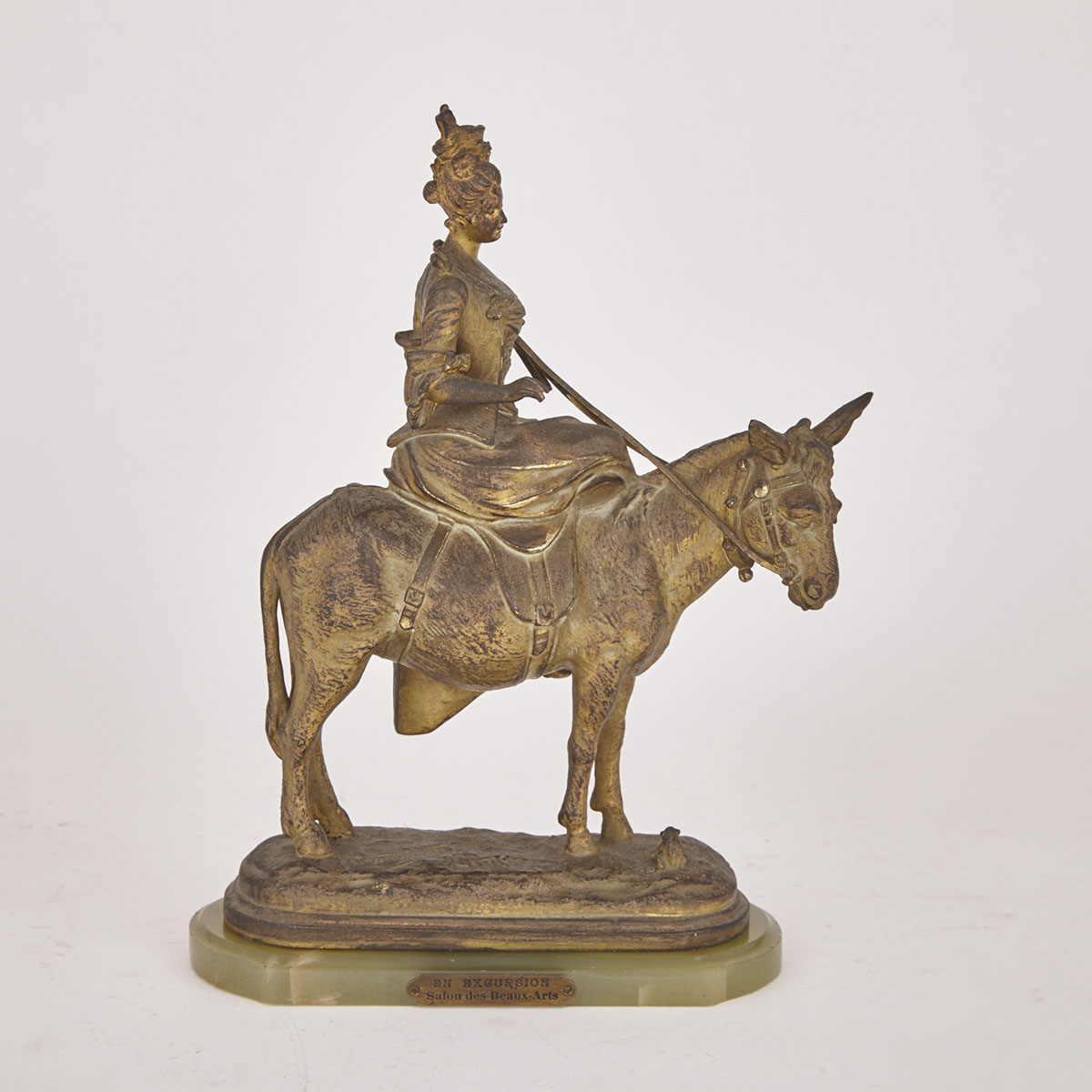 French Gilt Metal Group of a Lady on a Mule, Victor Léopold Bruyneel (Belgain, b.1859) 19th century