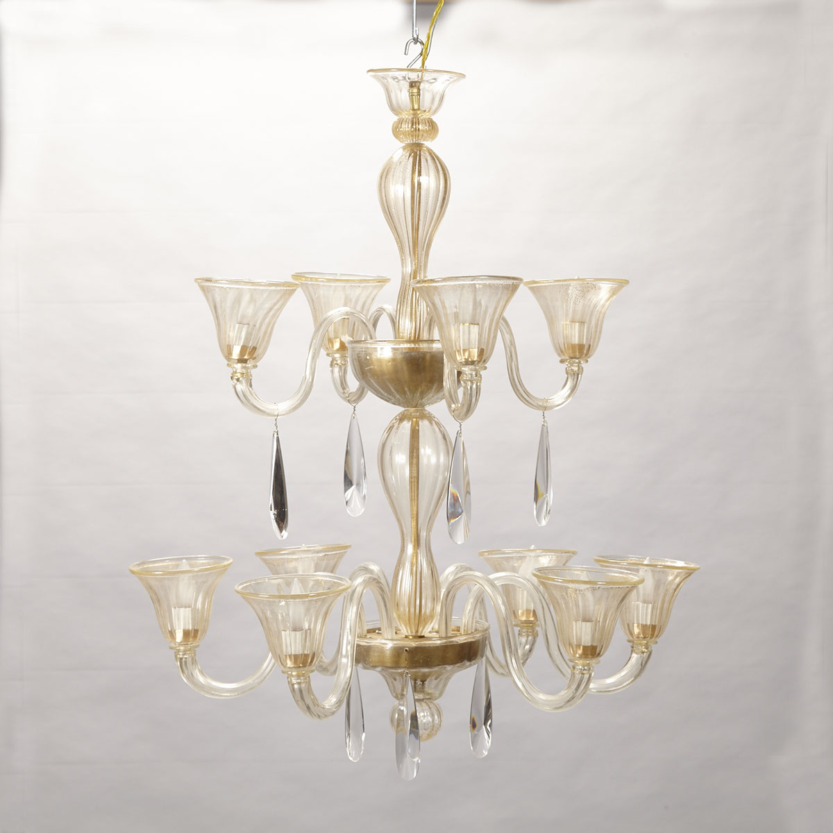 Venetian Murano Aventurine Glass Ten Light Chandelier, mid 20th century