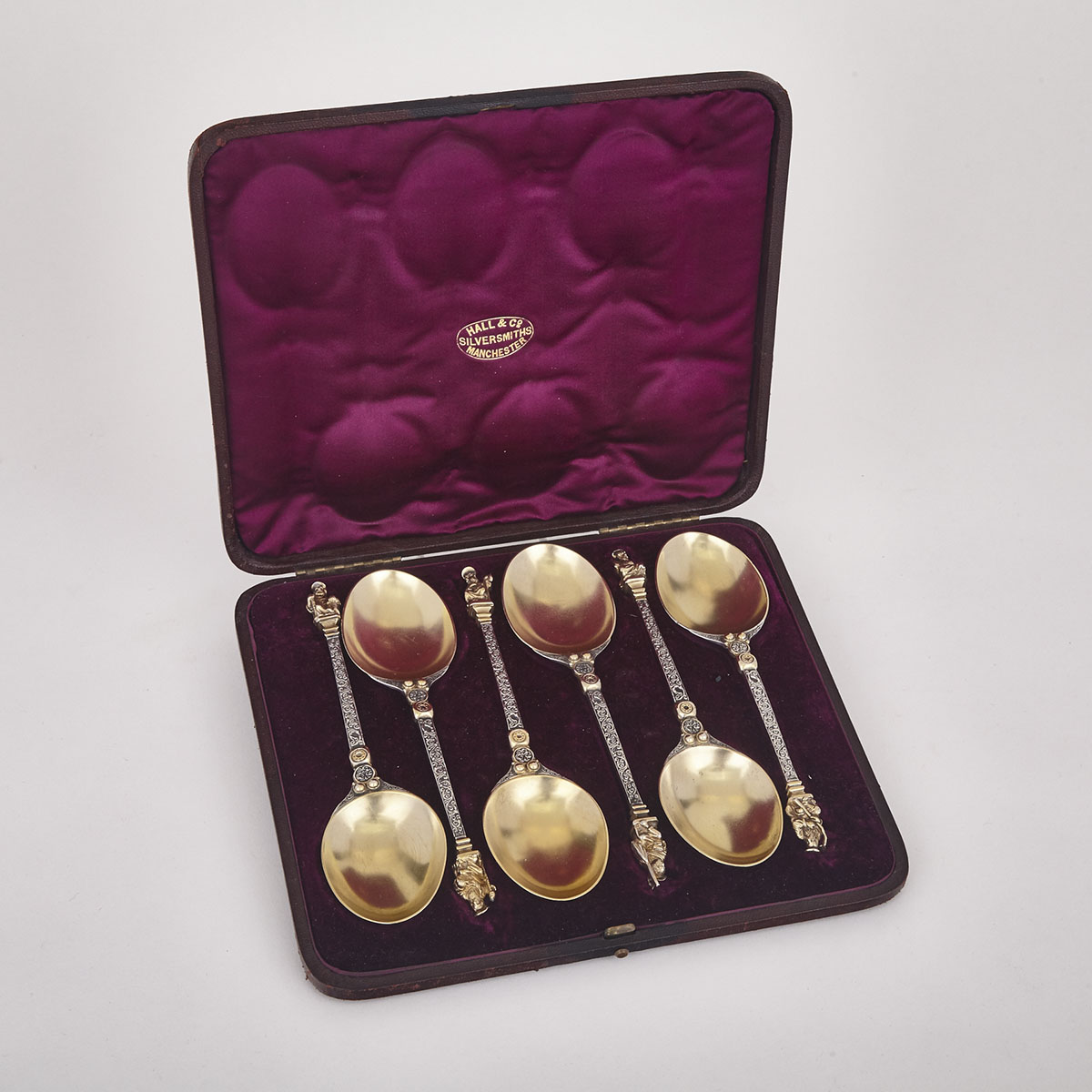 Set of Six Victorian Silver Parcel-Gilt Apostle Berry Spoons, Walter & John Barnard, London, 1877