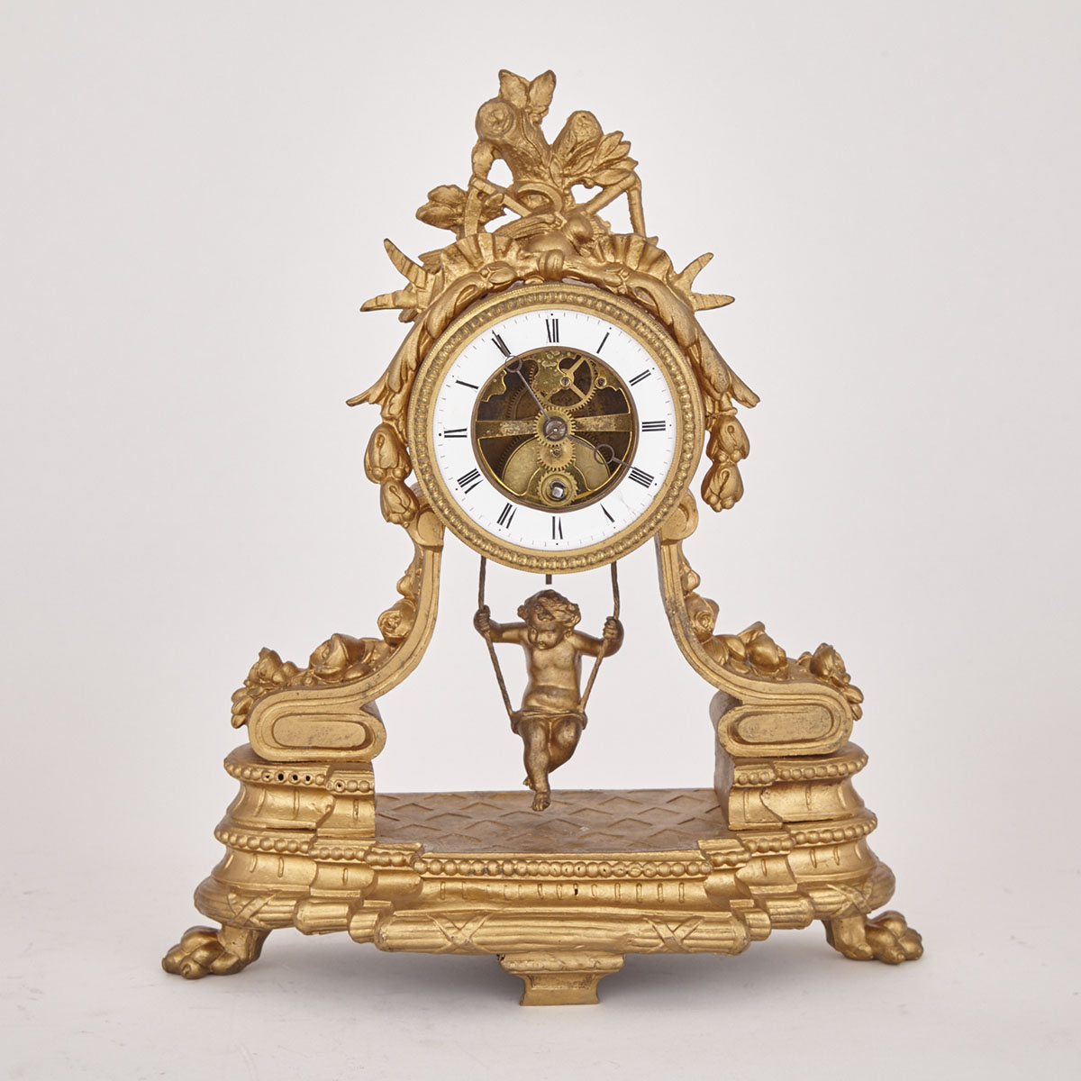 French Gilt Metal Novely Mantel Clock Signed Chappement, late 19th century