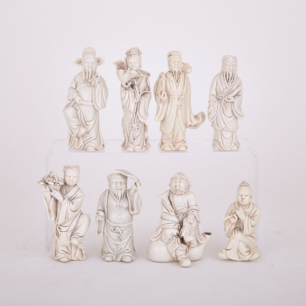 Group of Eight Blanc-de-Chinese FIgures, 20th Century 