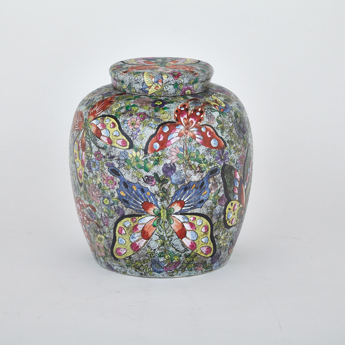 Famille Rose Millefleur Ginger Jar and Cover, Studio Mark, Mid-20th Century