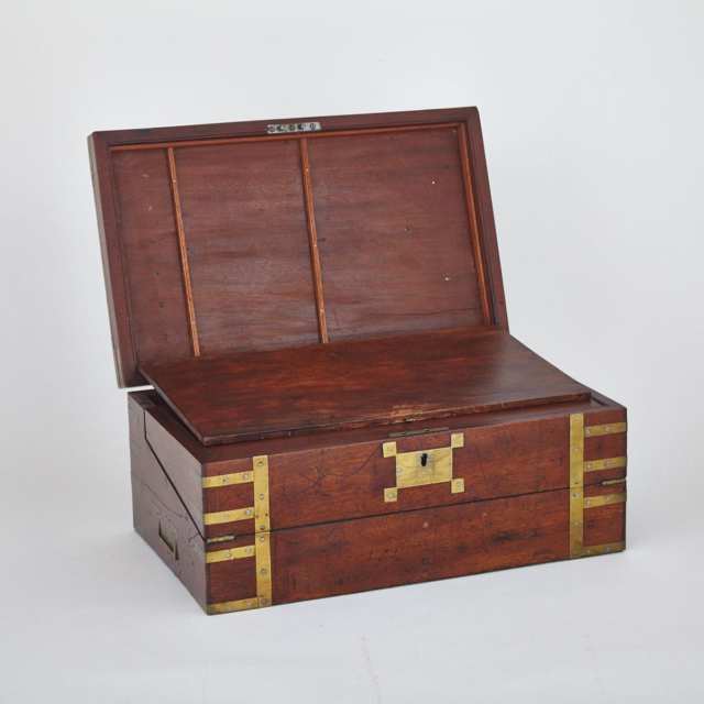 Victorian Brass Bound Mahogany Campaign Style Writing Slope, mid 19th century