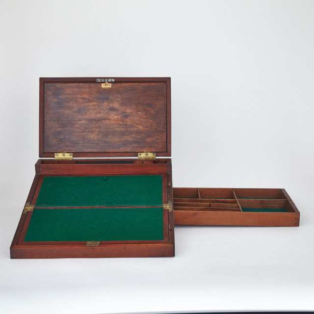 Victorian Brass Bound Mahogany Campaign Style Writing Slope, mid 19th century