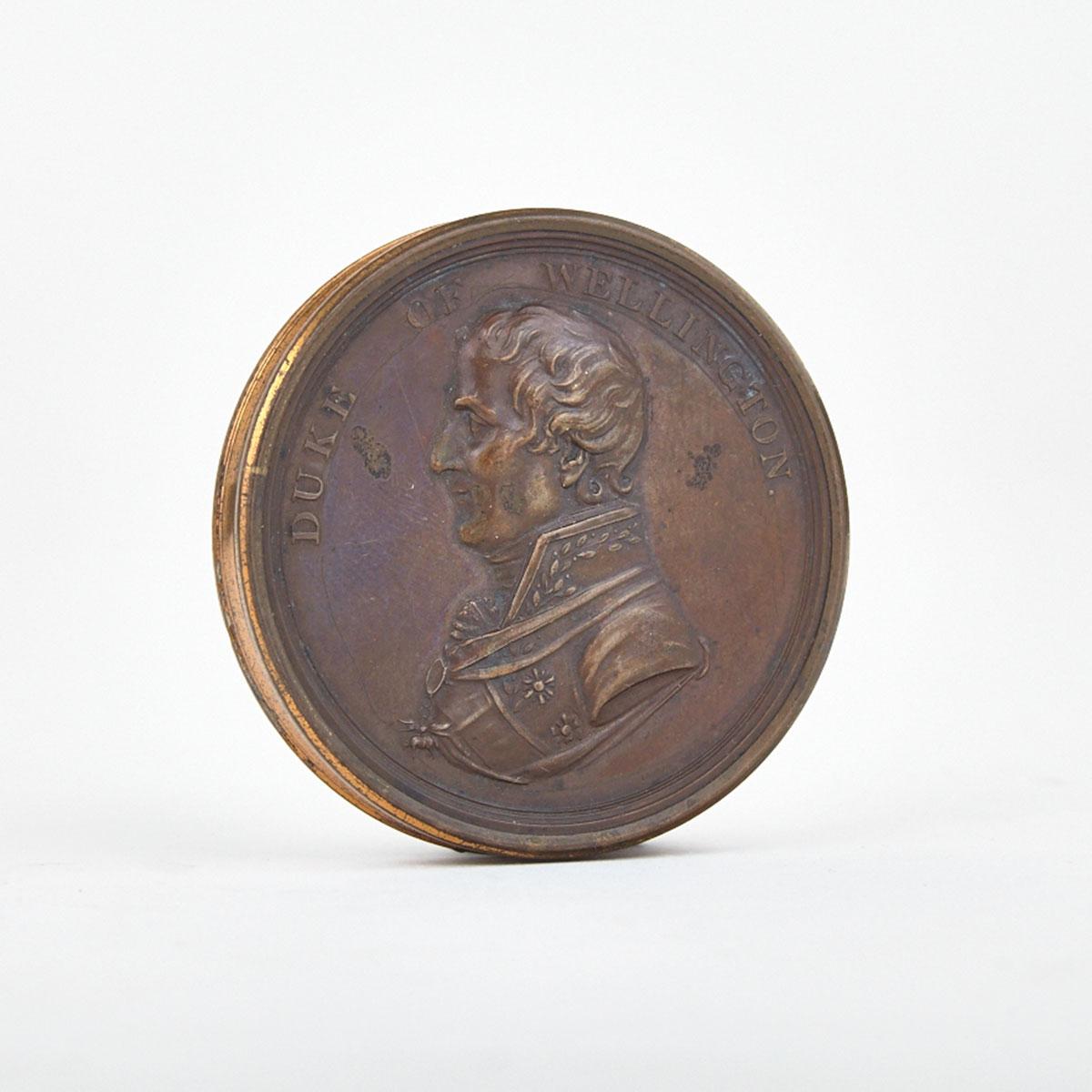 English Bronze Duke of Wellington Commemorative Medallion Form Box, early 19th century