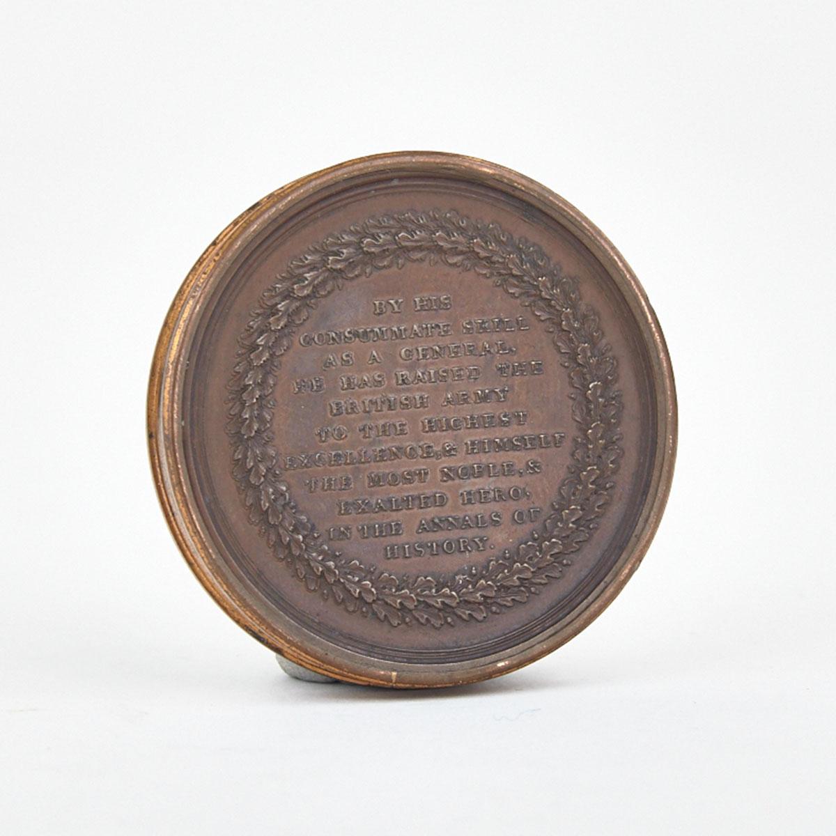 English Bronze Duke of Wellington Commemorative Medallion Form Box, early 19th century