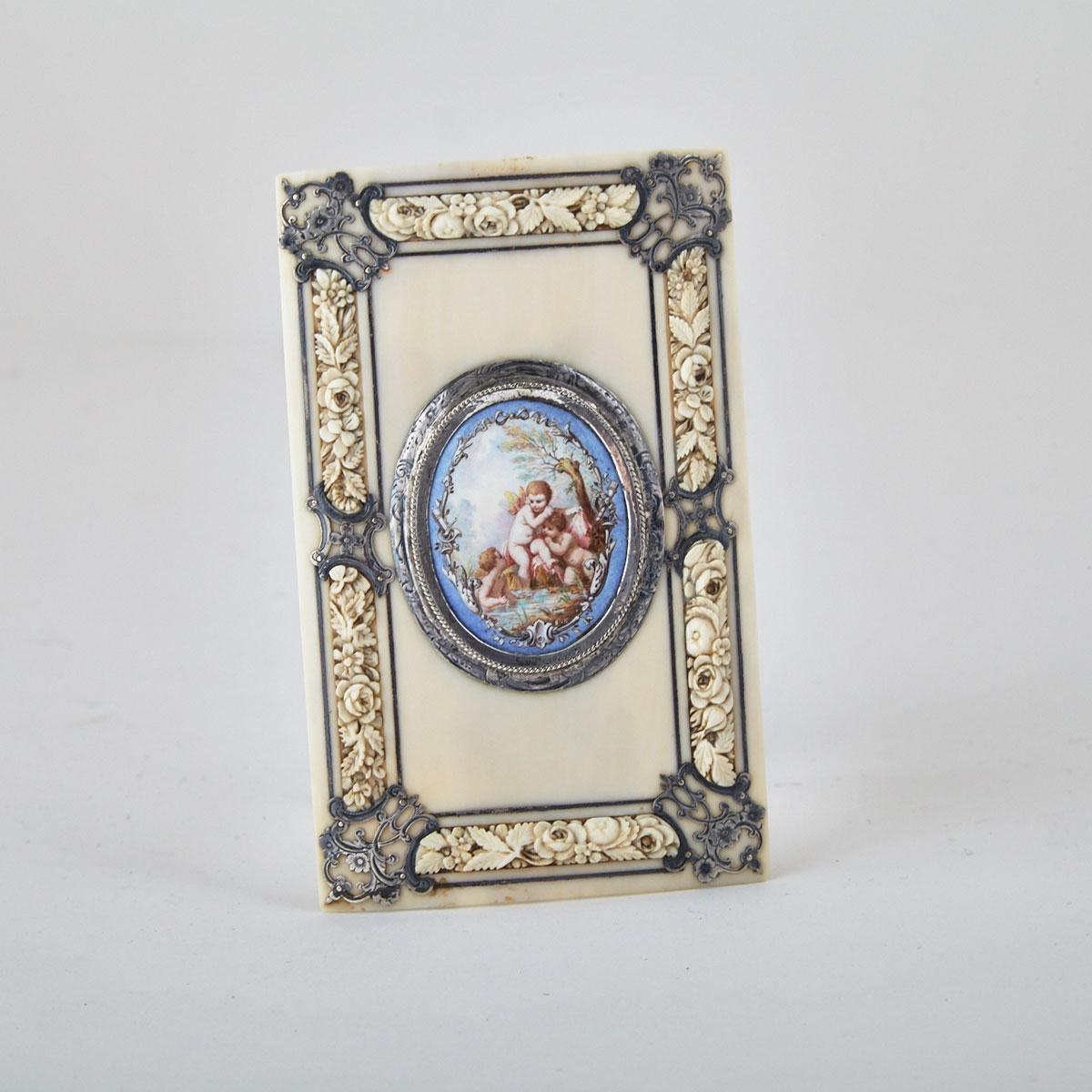 Viennese Porcelain Enamel Plaque and Silver Mounted Ivory Book Cover, late 19th century