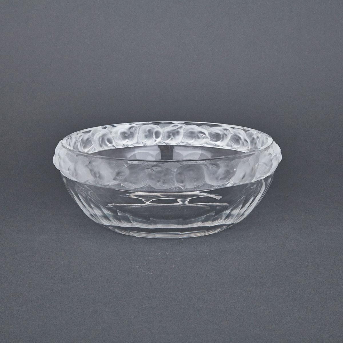 ‘Mésanges’, Lalique Moulded and Frosted Glass Bowl, post-1945