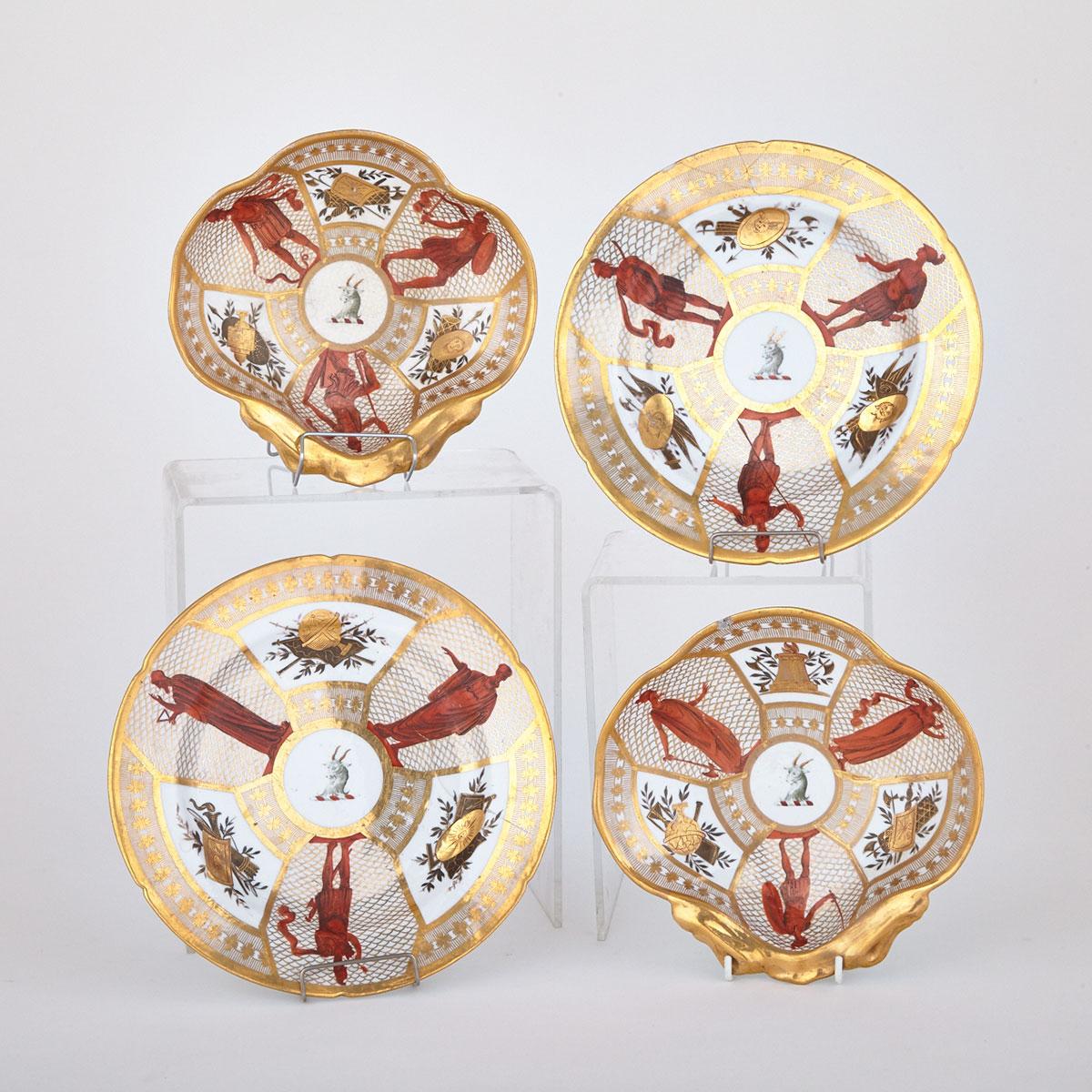Pair of Coalport Armorial Plates and a Pair of Shell Dishes, c.1805-10