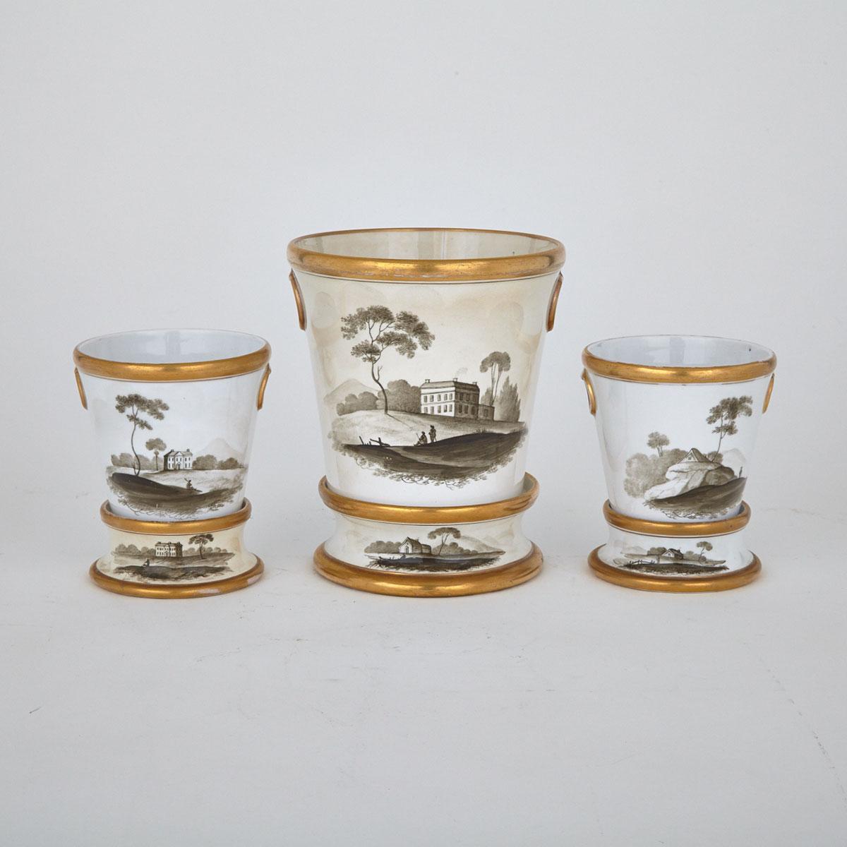 Garniture of Three Spode Cachepots with Stands, early 19th century