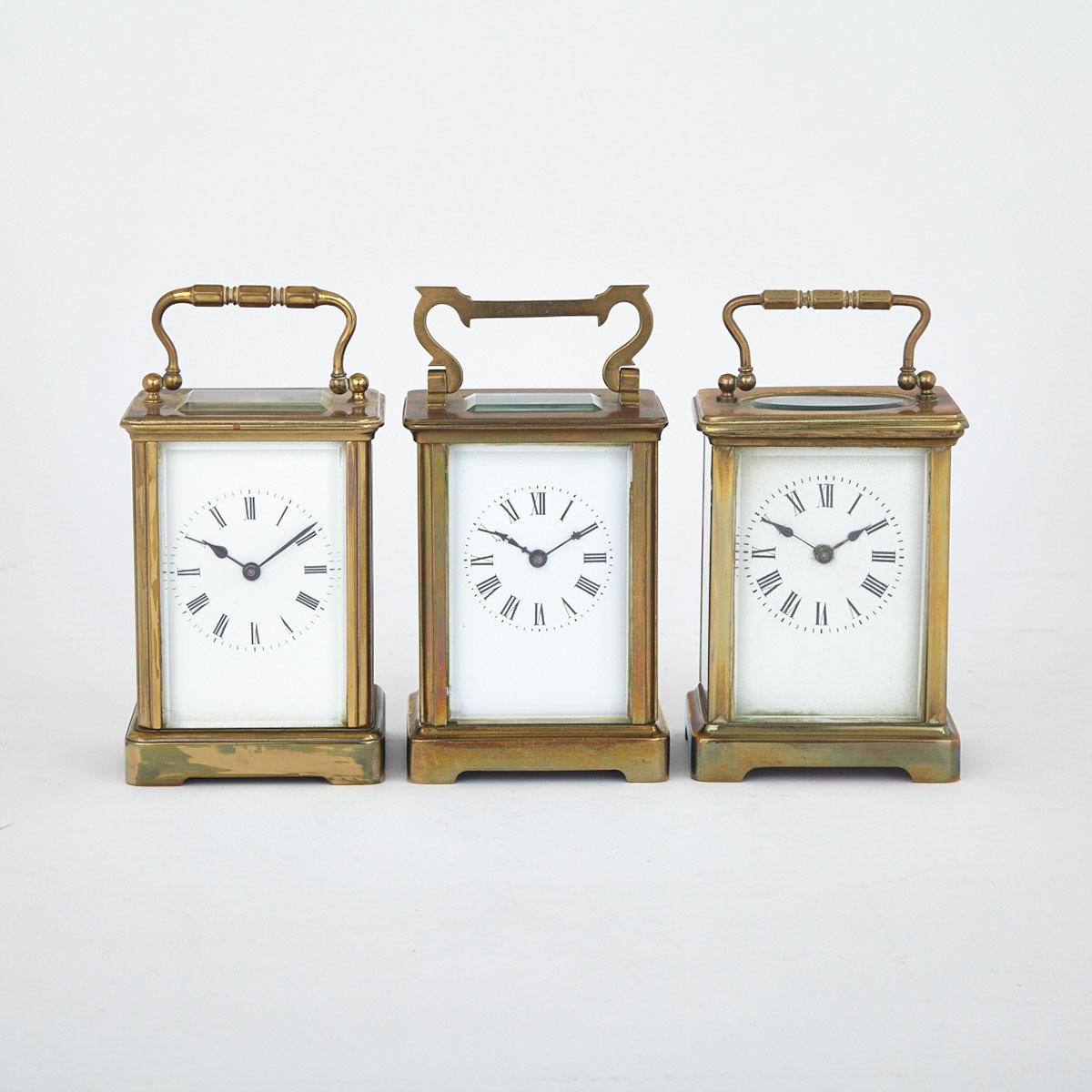 Three French Gilt Brass Carriage Timepieces, c.1900
