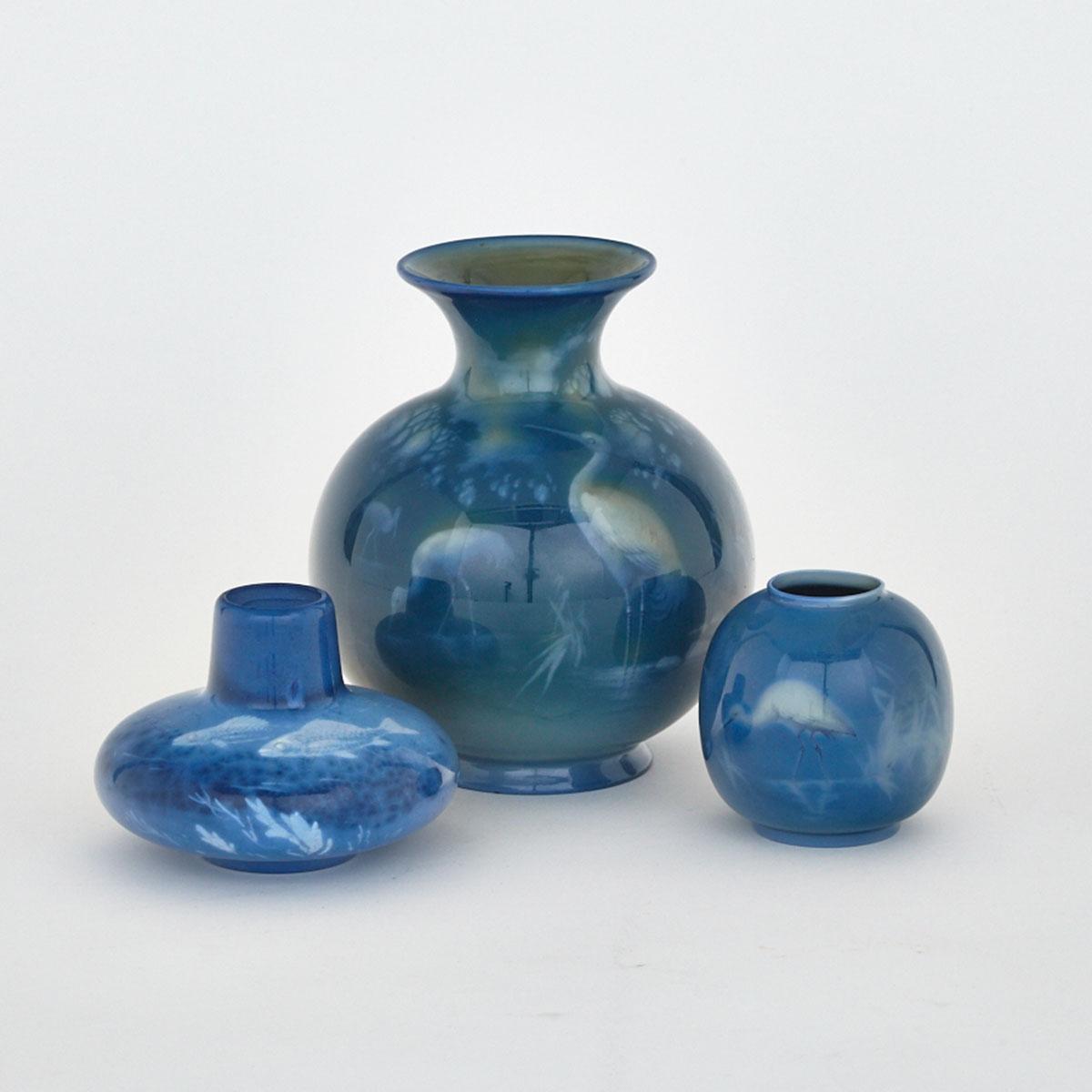 Group of Three Royal Worcester Sabrina Ware Vases, c.1910