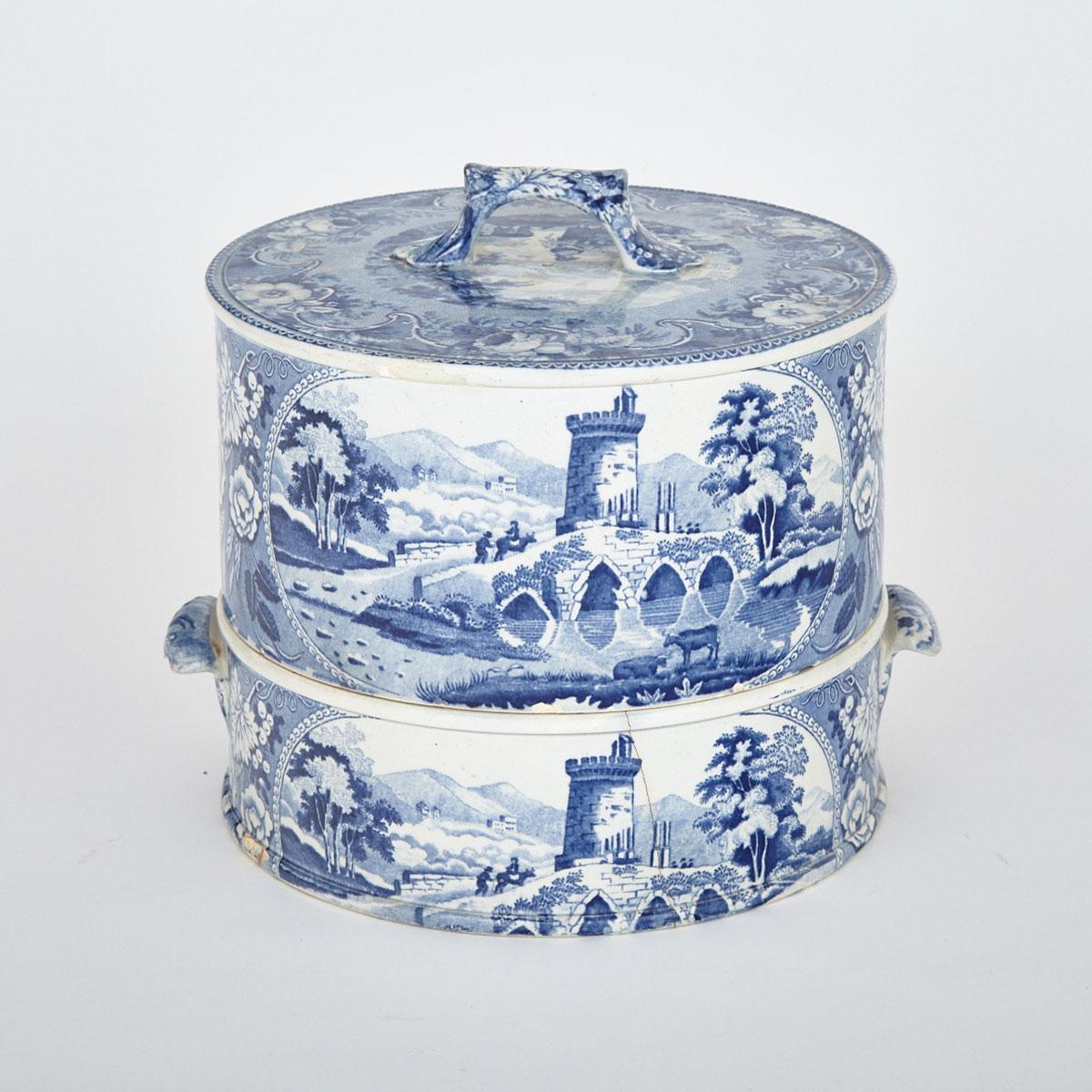 William Reid & Son Blue Printed Pearlware Covered Cheese Dish, c.1837-38