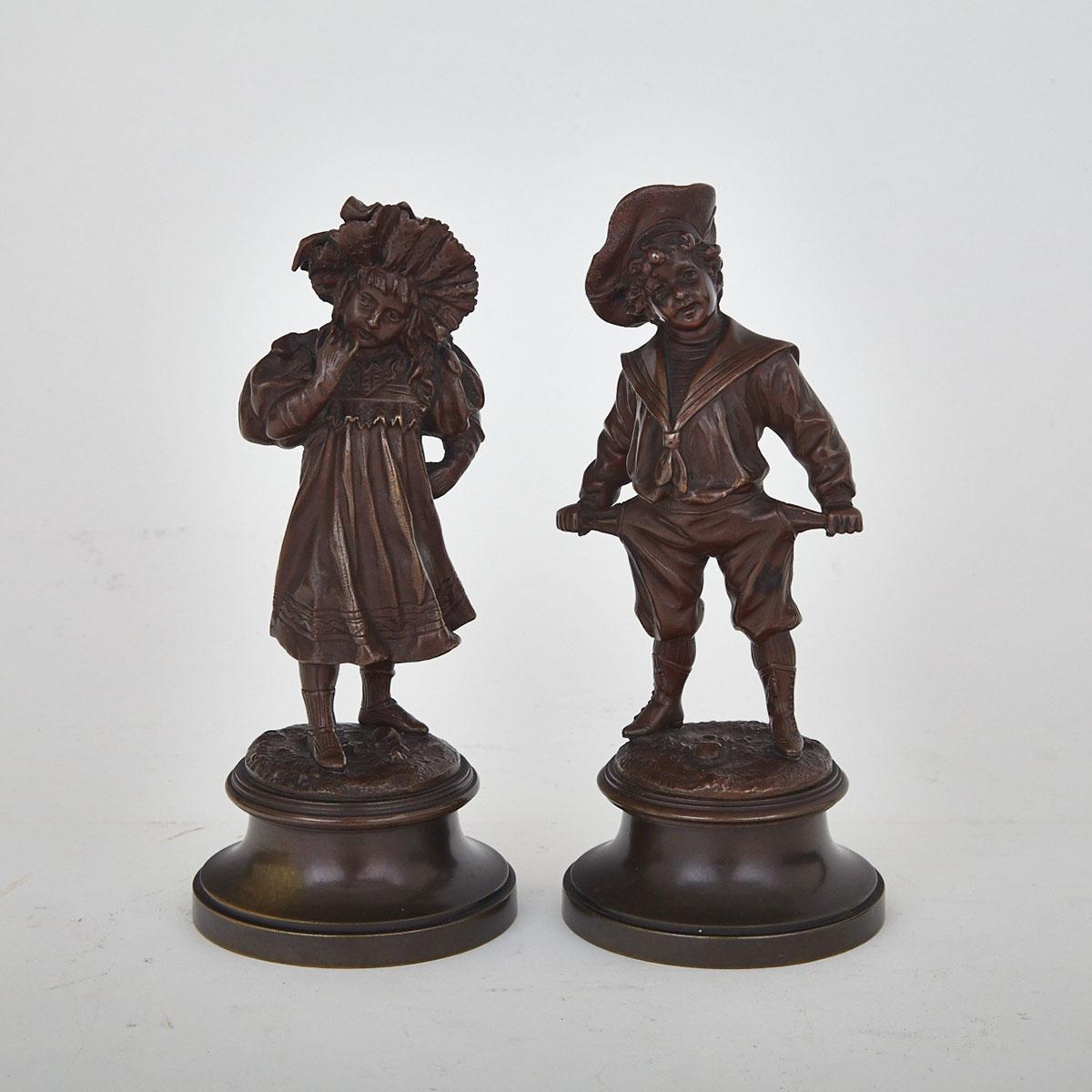 Pair of French Patinated Bronze Figures of Children, 19th century