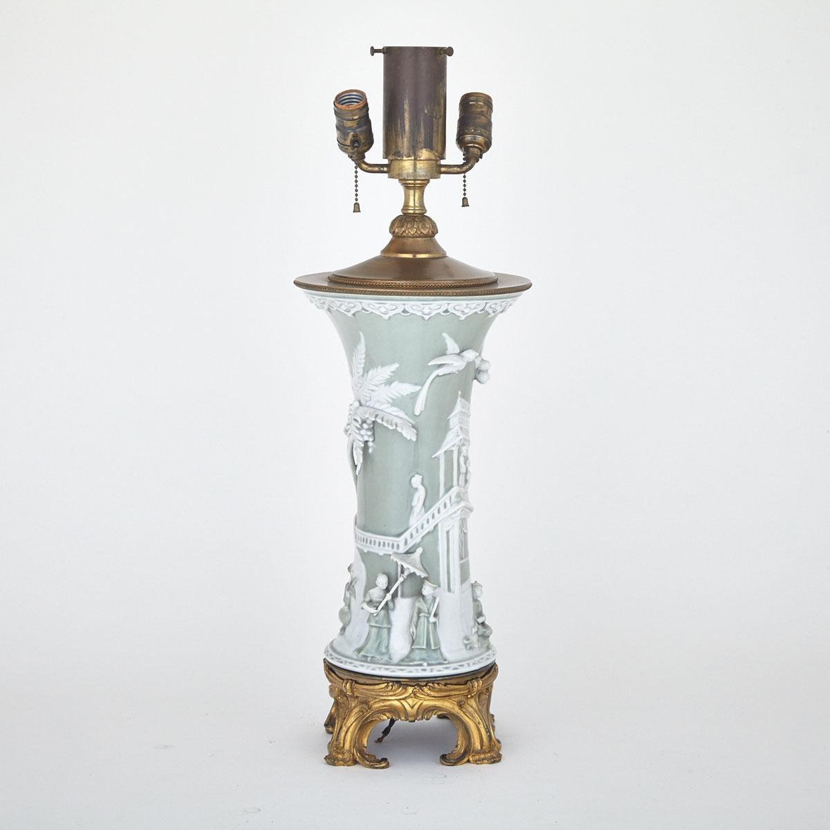 Chinoiserie Ormolu Mounted Porcelain Table Lamp, mid 20th century