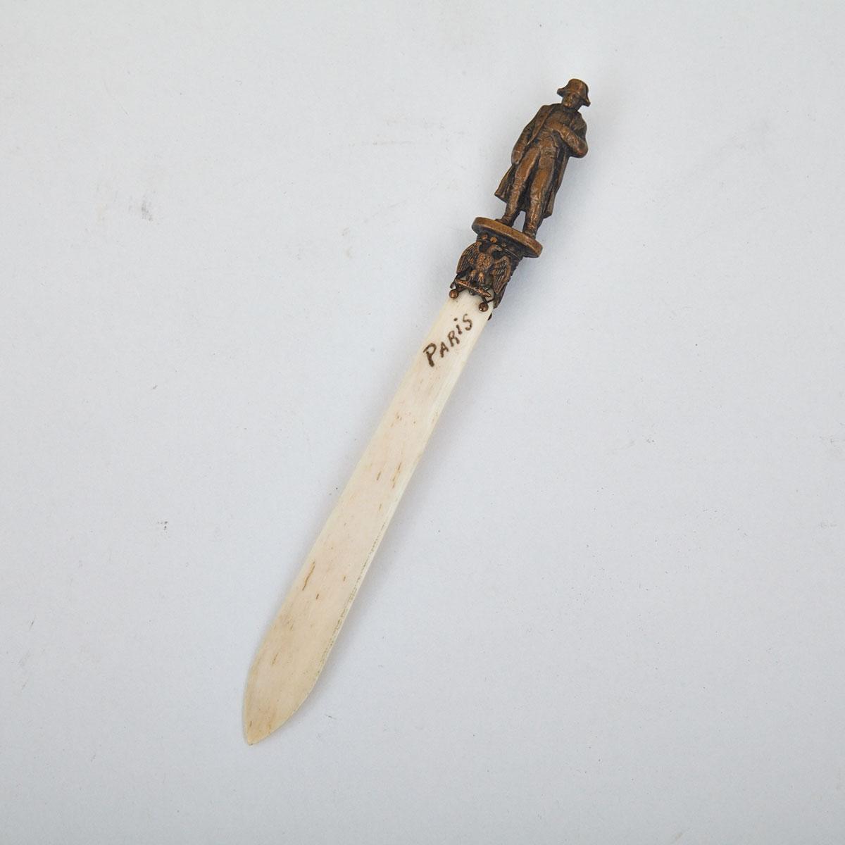 French Gilt Metal and Bone Letter Opener with Stanhope, 19th century