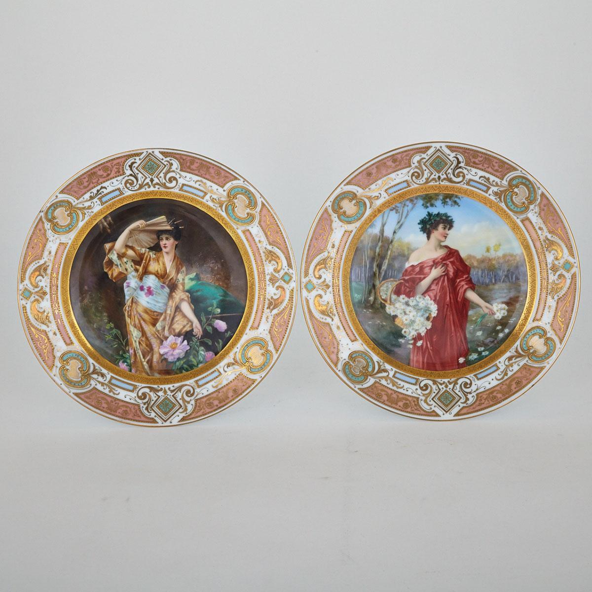 Pair of Richard Klemm Dresden Portrait Plates, ‘Margarite’ and ‘Tum Tum’, c.1900