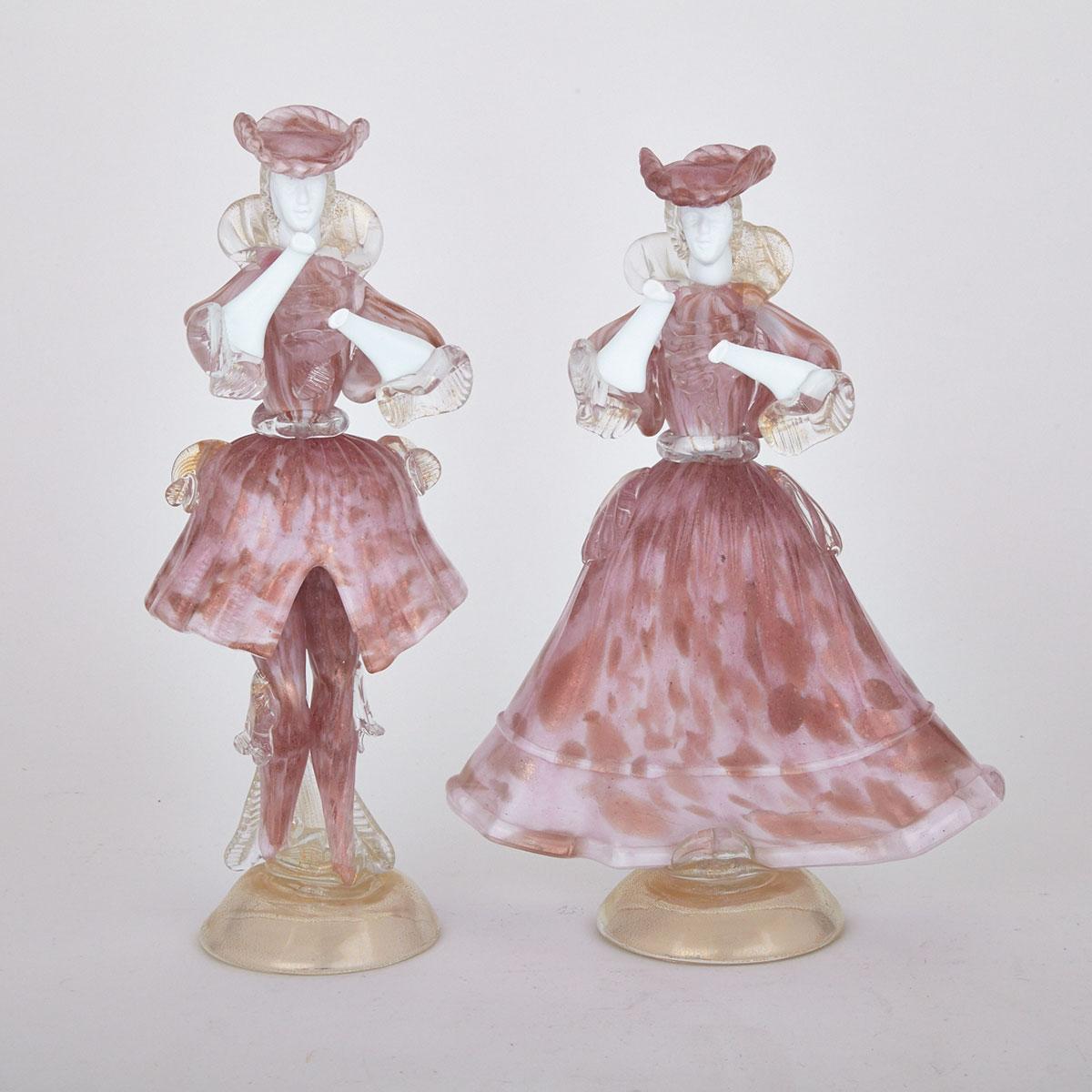 Pair of Murano Glass Figures of Venetian Courtiers, 20th Century