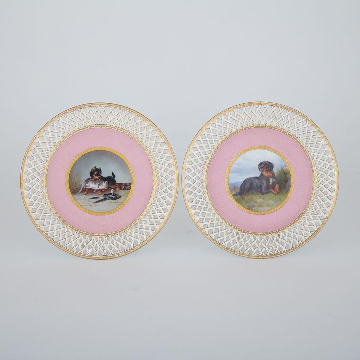 Pair of Minton Reticulated Cabinet Plates, probably painted by Henry Mitchell, 1872 and 1876 