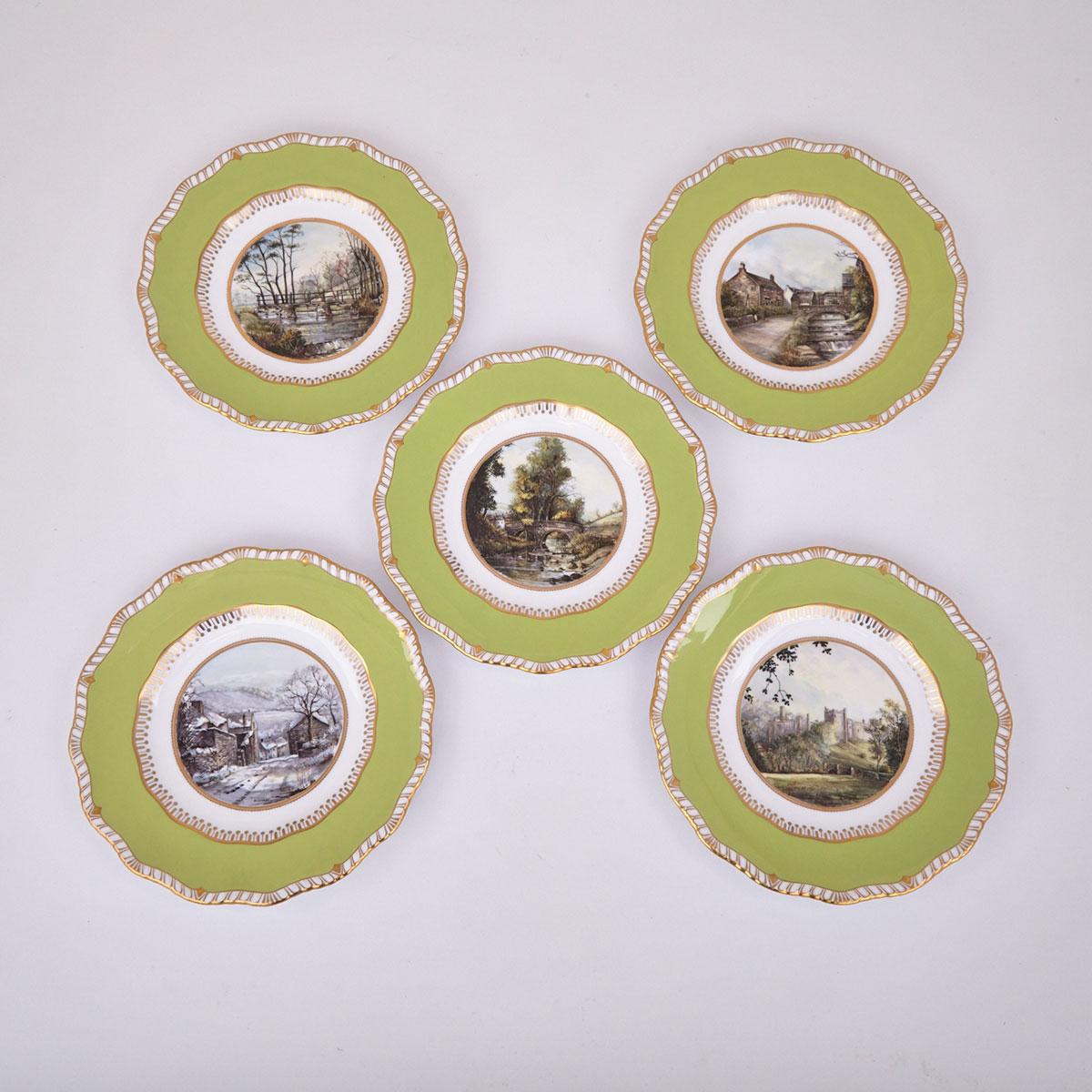 Five Royal Crown Derby Plates Painted by M. Crawley, 1972