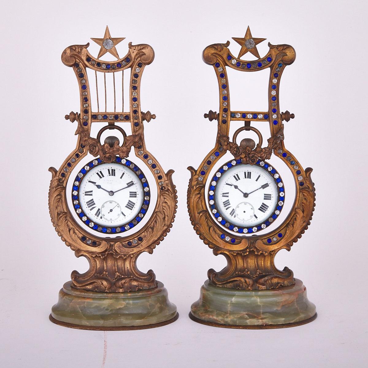 Pair of French Paste Mounted Gilt Bronze Ball Clock Garnitures, c.1880