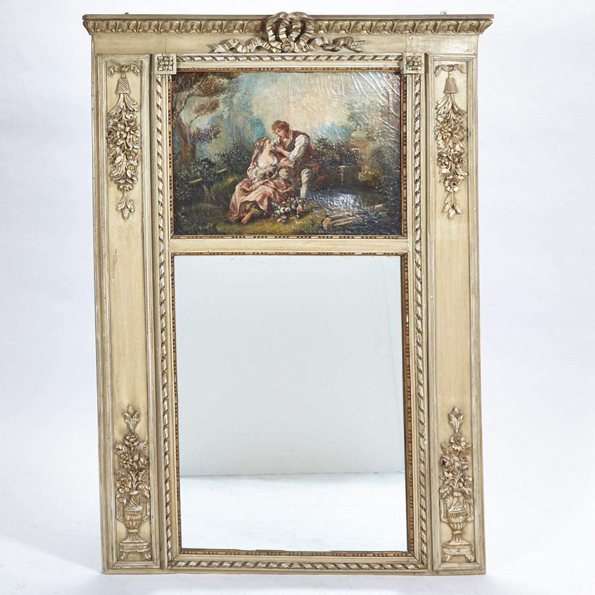 Louis XVI Style Painted and Parcel Gilt Trumeau Mirror, early 20th century and earlier