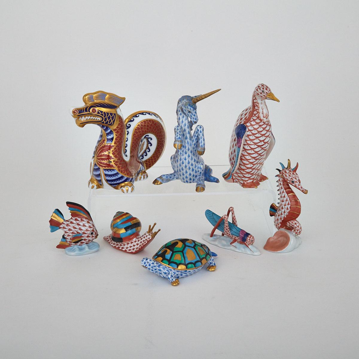 Group of Herend Porcelain Creatures, 20th Century