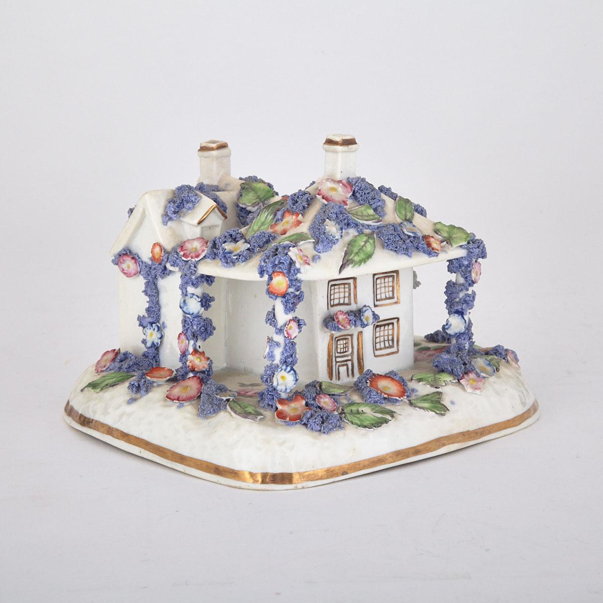 Staffordshire Porcelain Cottage Pastille Burner, 19th Century