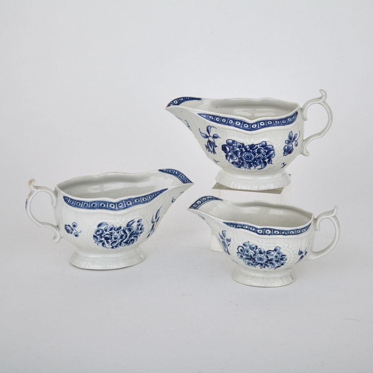 Three Worcester ‘Strap Fluted Floral’ Sauce Boats, c.1775