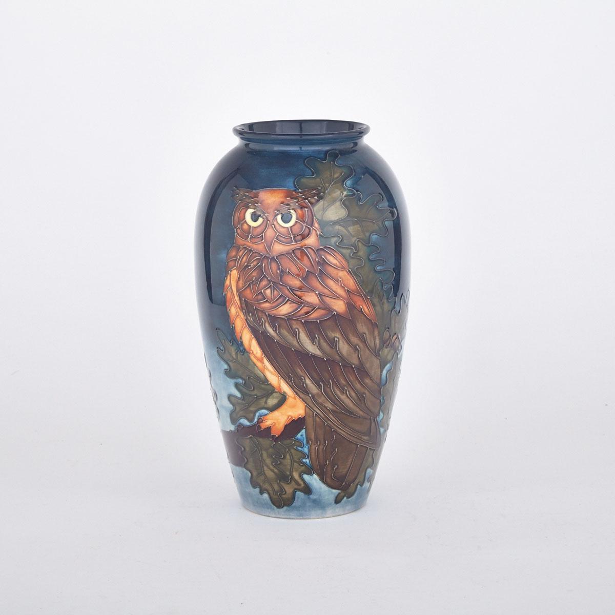 Moorcroft Eagle Owl Vase, Sally Tuffin, 409/500, c.1998