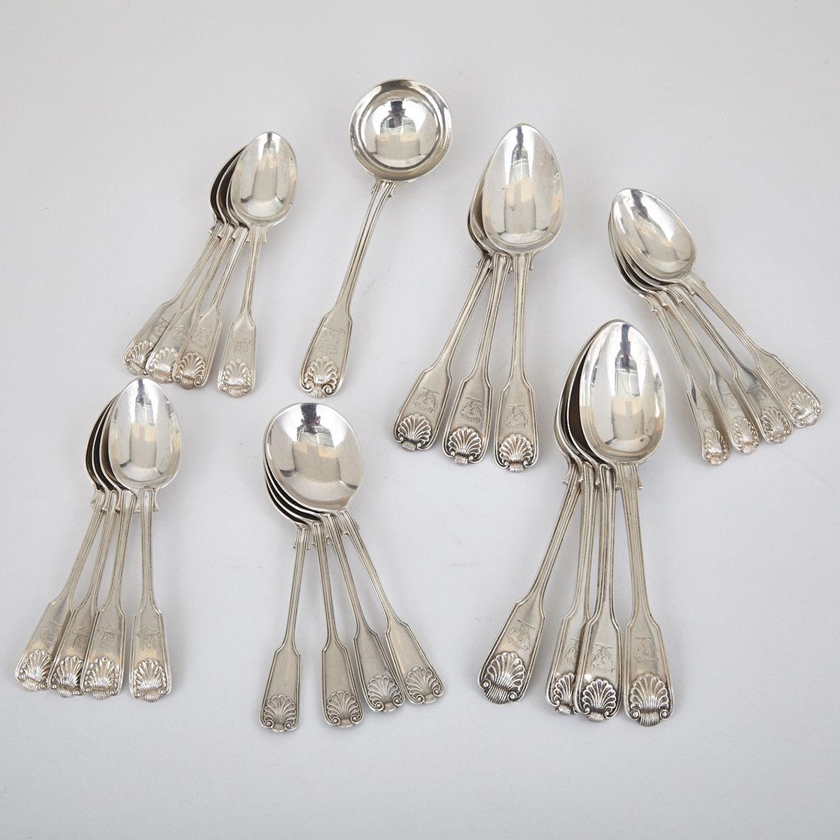 George IV, Victorian and Later Silver Fiddle, Thread and Shell Pattern Flatware, 19th/20th century