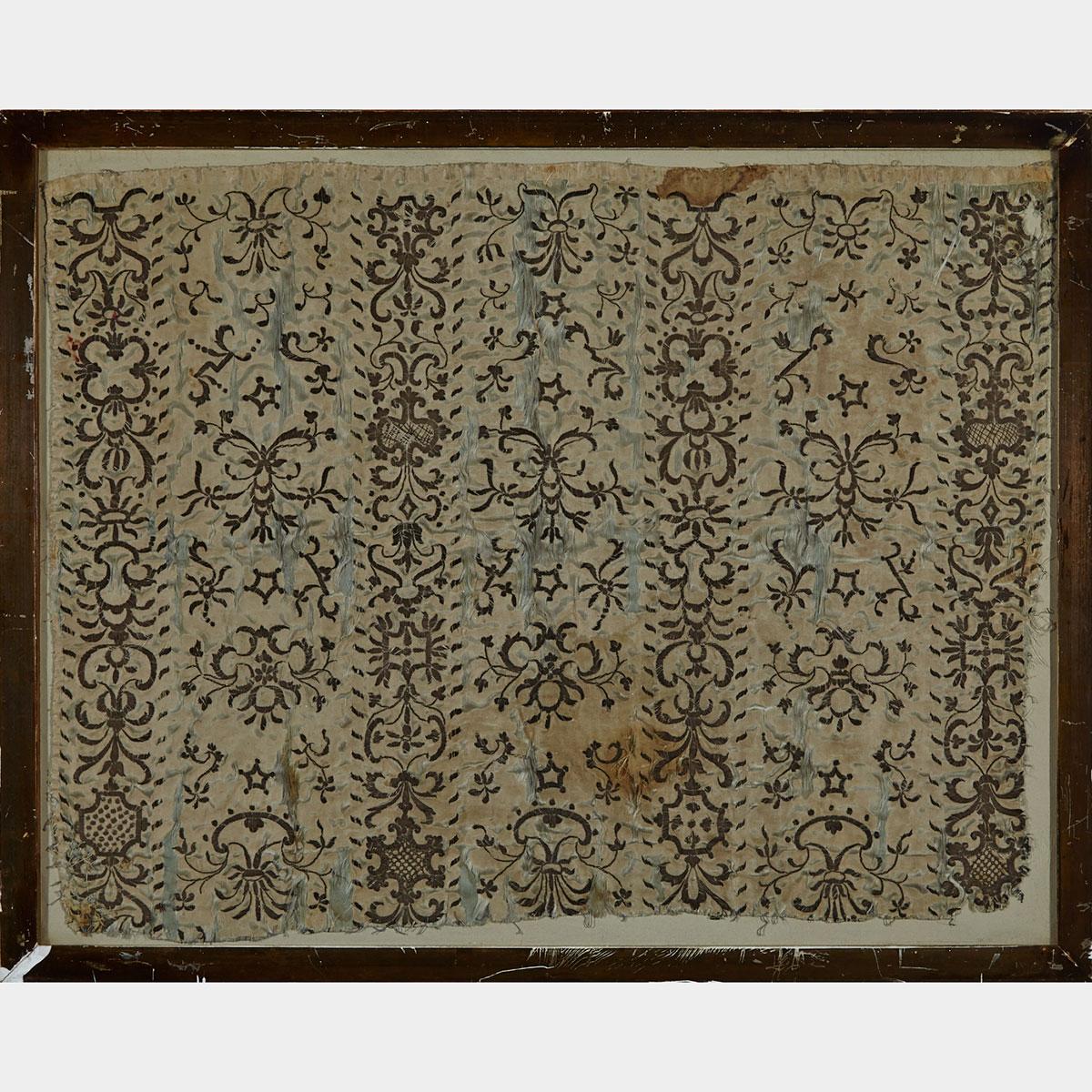 Silver Thread Needlework Panel, late 17th/early 18th century