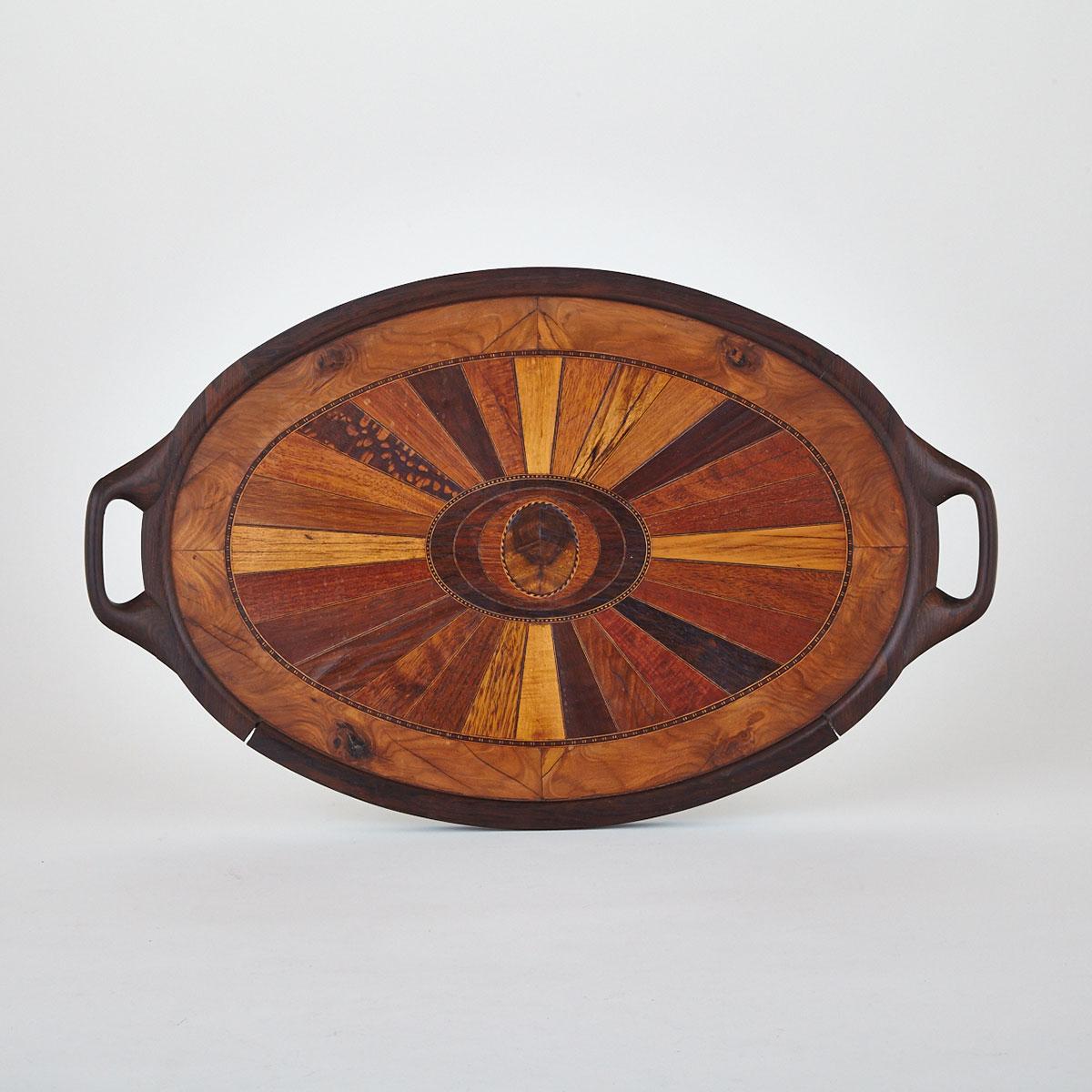 Specimen Wood Parquetry Inlaid Tea Tray, early-mid 20th century