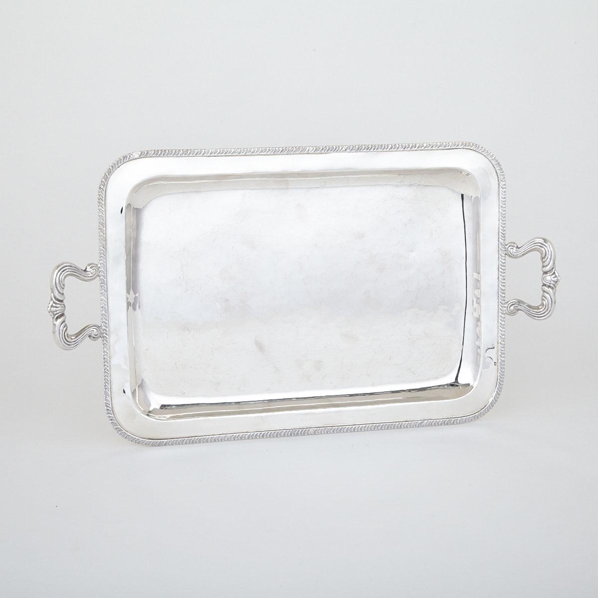 Peruvian Silver Two-Handled Serving Tray, 20th century