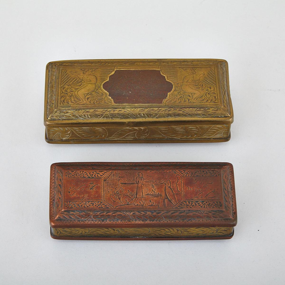 Two Dutch Brass and Copper Tobacco Boxes, mid 18th century