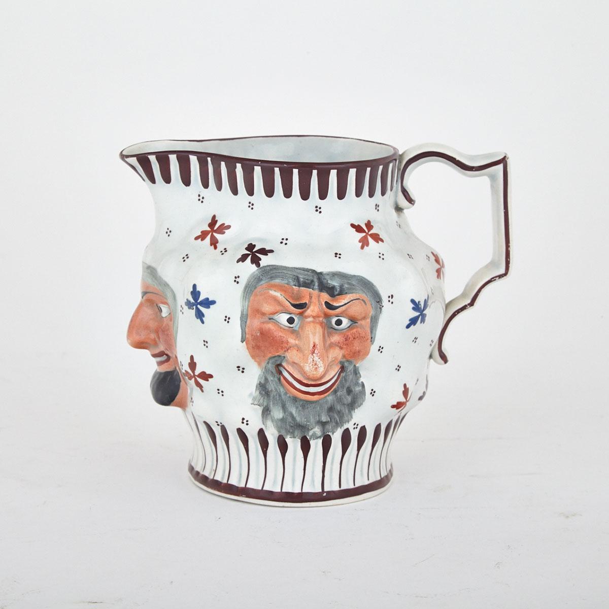 Staffordshire Pearlware Mask Jug, early 19th century