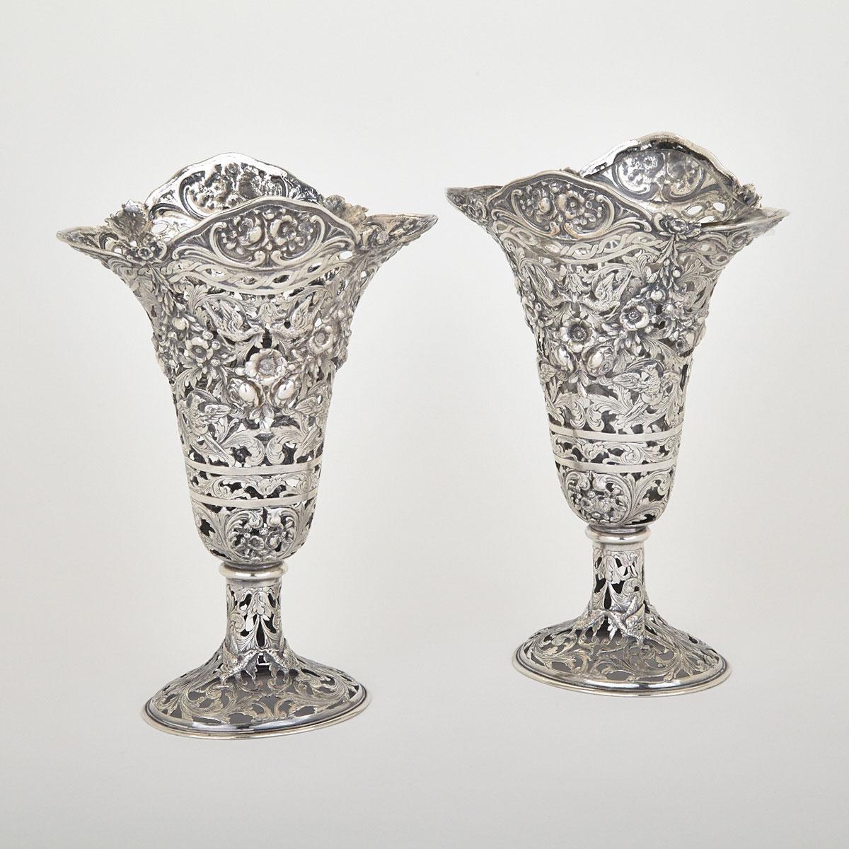 Pair of German Silver Vases, J.L. Schlingloff, Hanau, early 20th century