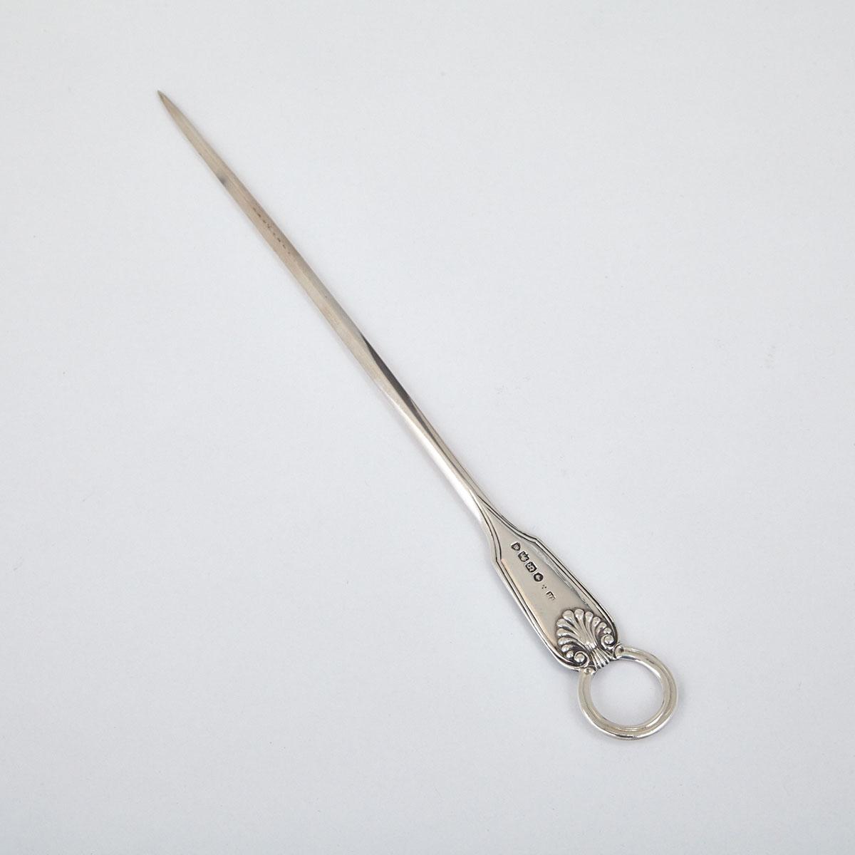 Victorian Silver Fiddle, Thread, and Shell Pattern Meat Skewer, Henry Holland, London, 1873