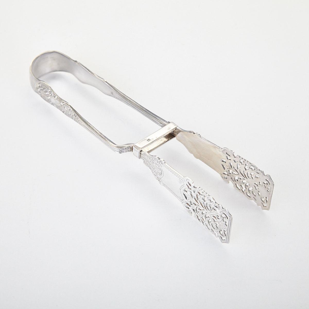 Victorian Silver Queens Pattern Serving Tongs, William Hutton & Sons, London, 1892