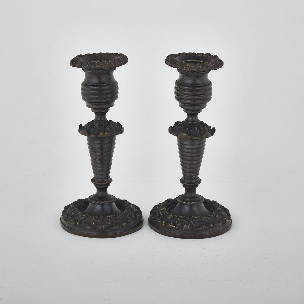 Pair of Continental Bronze Candlesticks, 19th century