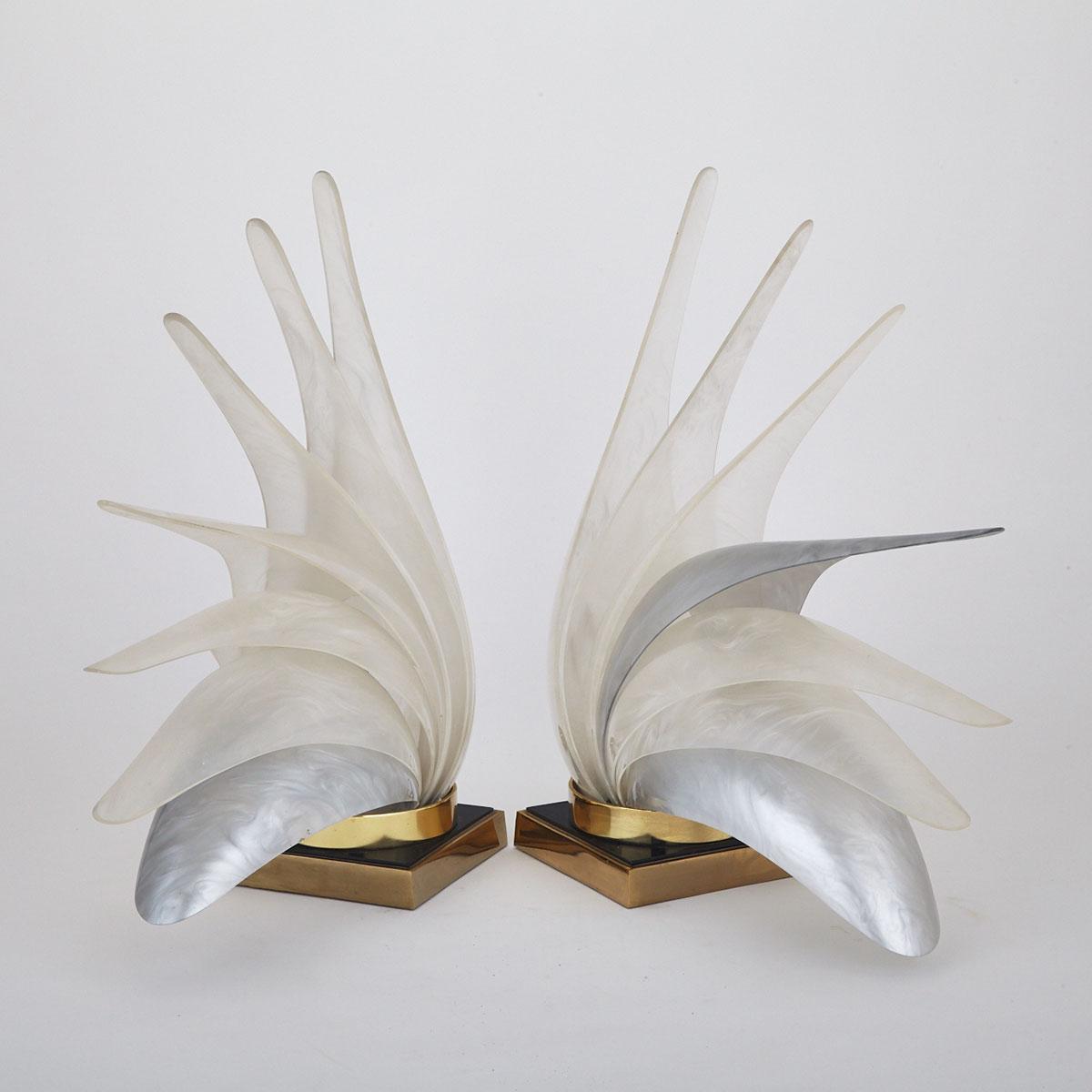 Pair of Contemporary Acrylic and Gilt Metal Table Lamps by Rougier of Canada, 1985
