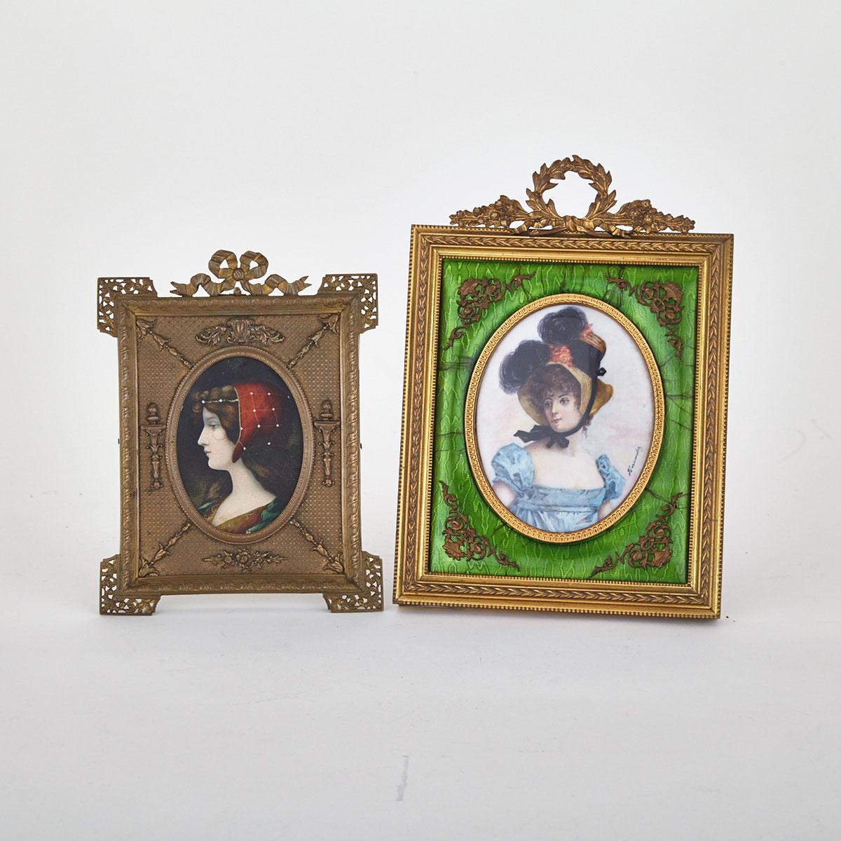 Two Portrait Miniatures of Young Women, 19th century