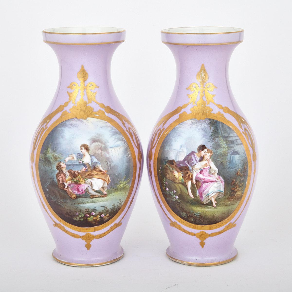 Pair of Lilac Ground Paris Porcelain Vases, late 19th century