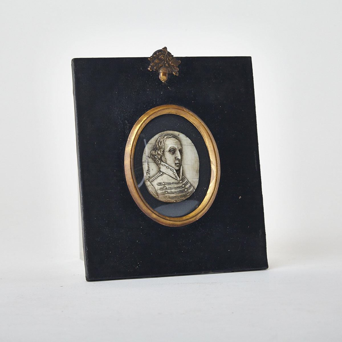 Miniature Carved Ivory Relief Oval of  an Officer, early 20th century