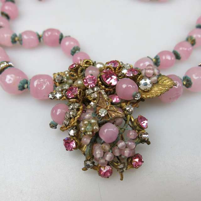 DeMario Of New York Gold Tone Metal And Faux Rose Quartz Bead Necklace
