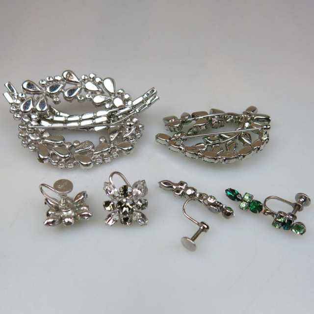 Two Sherman Silver Tone Metal Brooches And Screw-Back Earrings 
