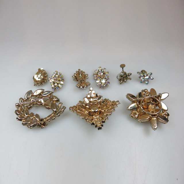 Three Sherman Gold Tone Metal Brooches And Earrings