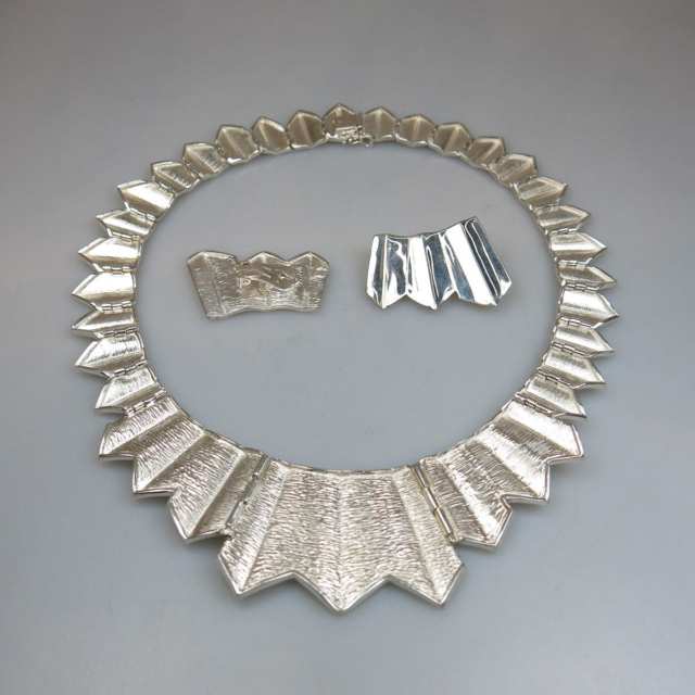 Italian Sterling Silver Fringe Necklace And Clip-Back Earrings